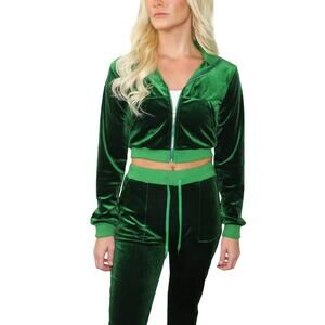 SHEIN Y2k Emerald Green Velour Tracksuit Zipper Jacket + Flared Pants Small